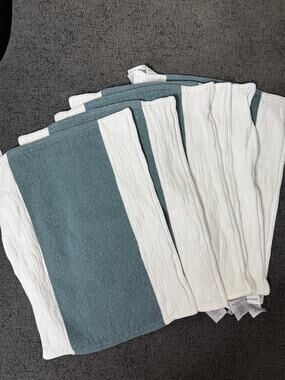 West Elm Set of 6 Blue White Stripe Cotton Placemats Coastal Modern 14x19